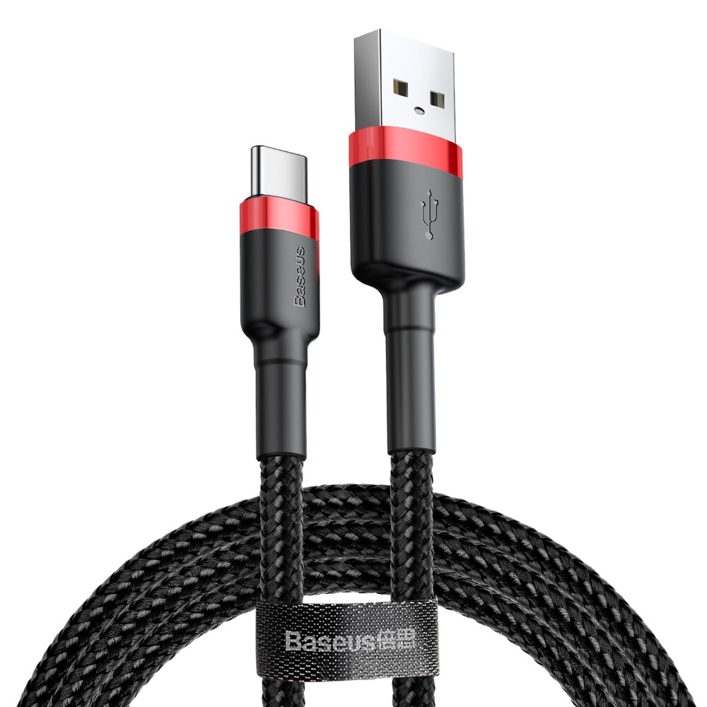 Baseus - datový kabel Cafule (CATKLF-B91) - USB na Type-C 3A, 480Mbps, 1m - červeno / černý