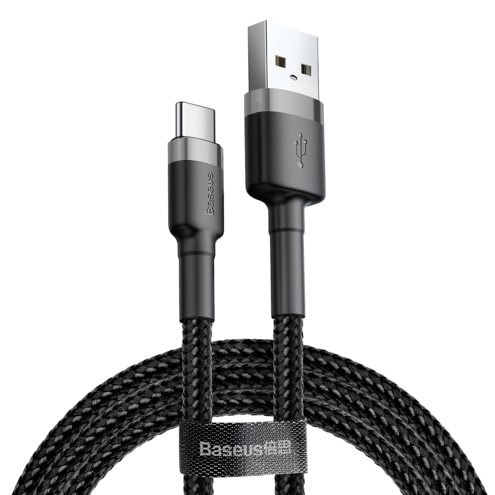 Baseus – datový kabel Cafule (CATKLF-BG1) – USB na typ C, 3A, 480Mbps, 1m – šedá / černá