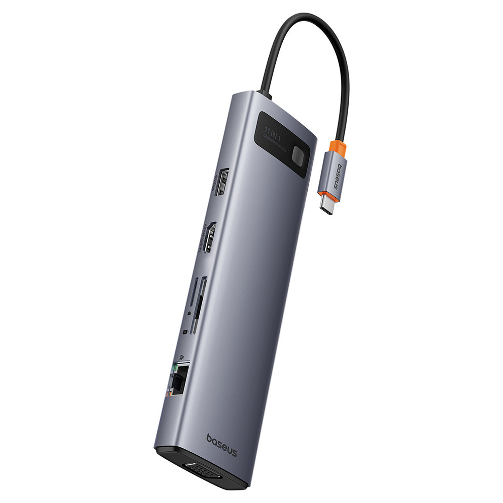Baseus - Hub Metal Gleam (B00030709811-00) - rozbočovač USB-C na HDMI 4K@60Hz, VGA, 4x USB, USB-C, RJ45, SD, TF, 3,5mm - vesmírně šedá