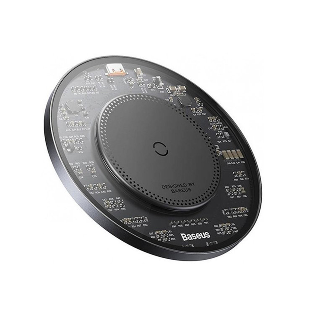 Baseus - bezdrátová nabíječka (CCJJ050001) - průhledná, univerzální pro telefon, sluchátka, 15W, 1.67A s USB-C kabelem - černá