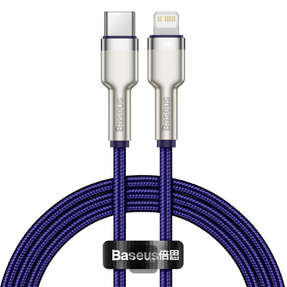 Datový kabel Baseus Cafule Series Metal (CATLJK-A05) – Type-C na Lightning, rychlé nabíjení PD20W, 480Mbps, 2.4A, 1m – fialový