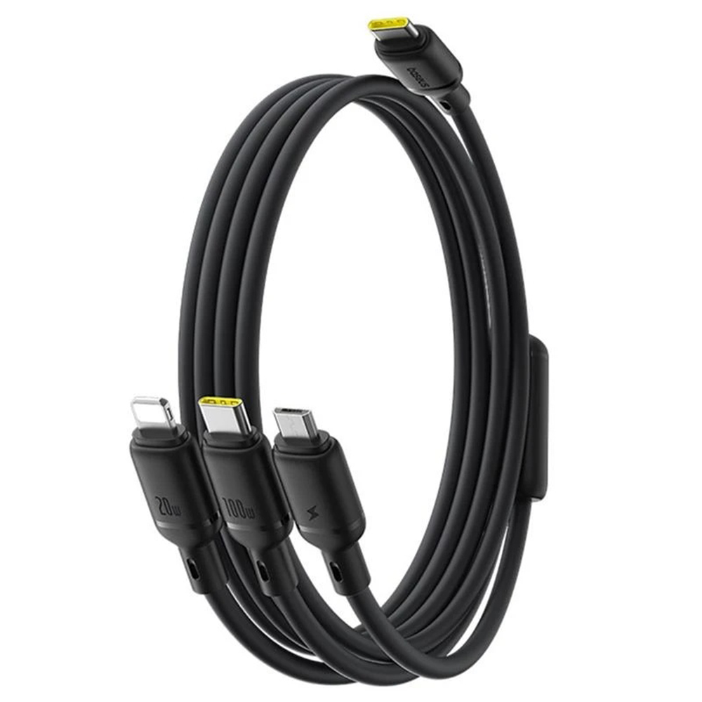 Datový kabel Baseus Silky (P10377706123-00) – rychlonabíjení, Type-C na Micro-USB, Lightning, USB-C, 100W, 1.5m – Cosmic Black