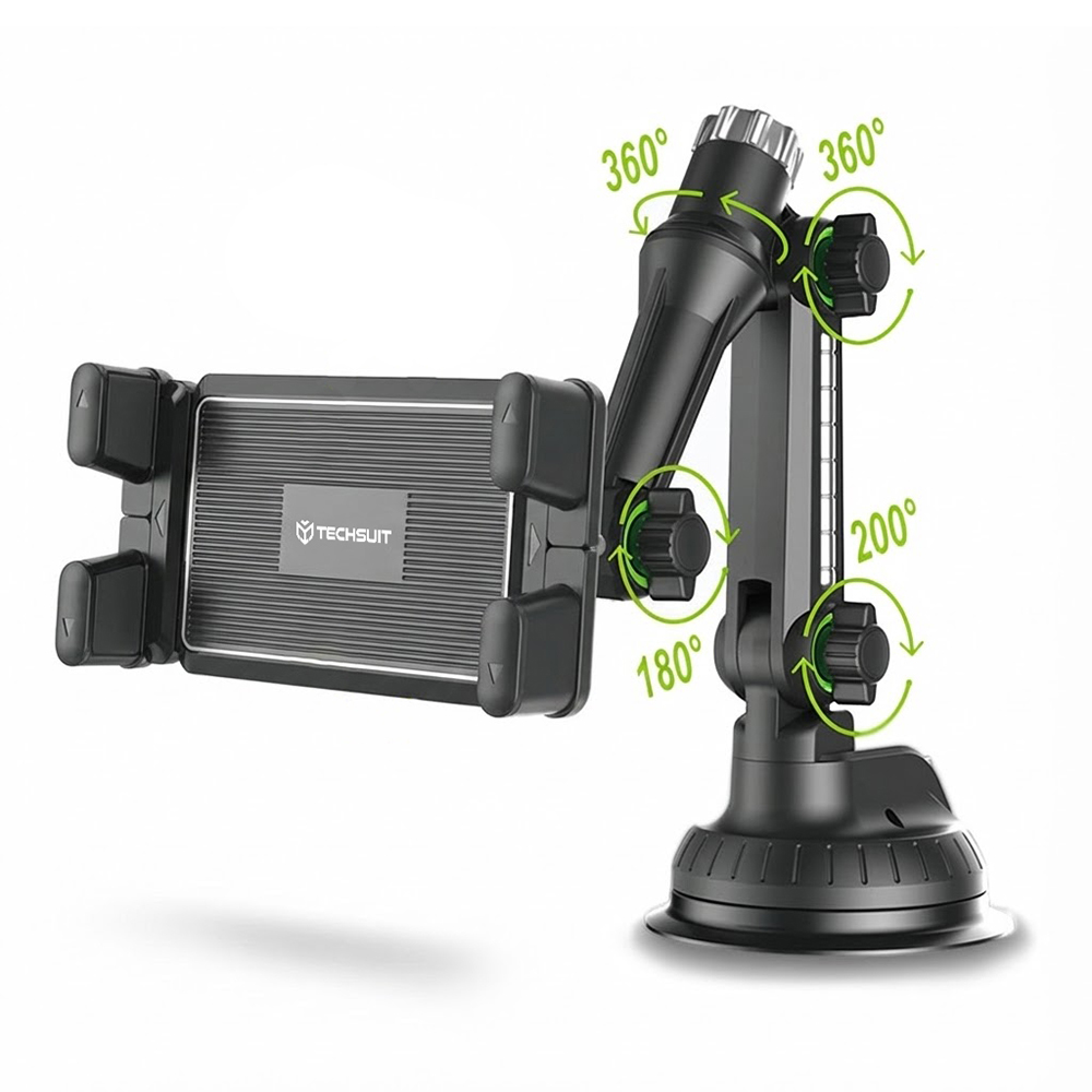Techsuit - držák do auta TabbyX (ST1) - na tablet/telefon, flexibilní, nastavitelný o 360°, univerzální - černý
