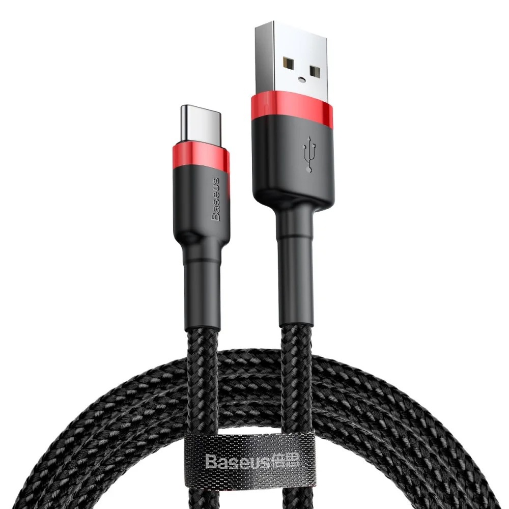 Baseus – datový kabel Cafule (CATKLF-A91) – USB na Type-C, 3A, 0.5m – černá / červená