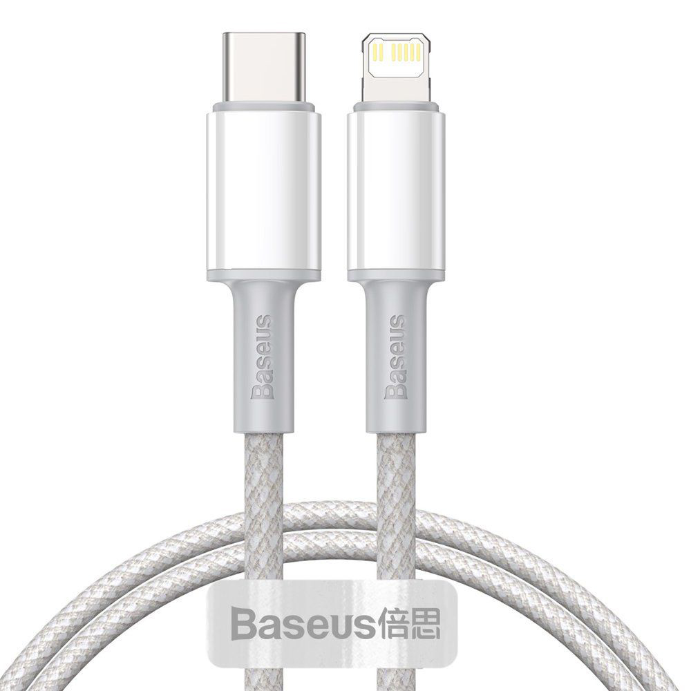 Baseus - datový kabel (CATLGD-02) - Type-C na Lightning, 20W, rychlonabíjecí, opletený, 1m - bílý