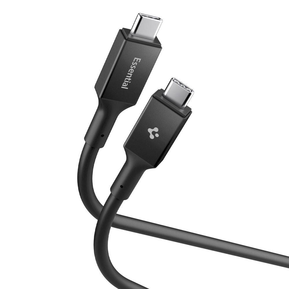 Spigen – datový kabel Essential (EB24012CC) – rychlé nabíjení, Type-C na Type-C, 240W, 40Gbps, čip E-Marker, 8K, 1,2m – černý
