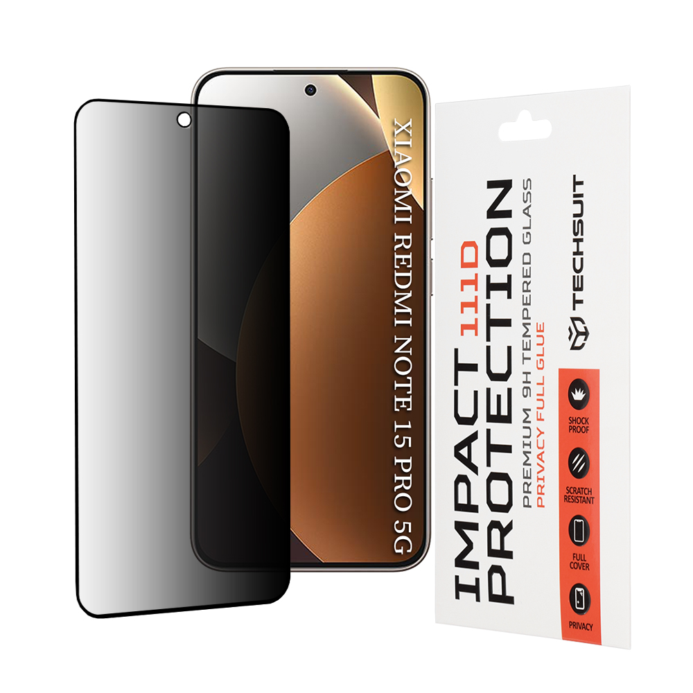 Techsuit - 111D Privacy Full Glue ochranné sklo - Xiaomi Redmi Note 15 Pro 5G - černé