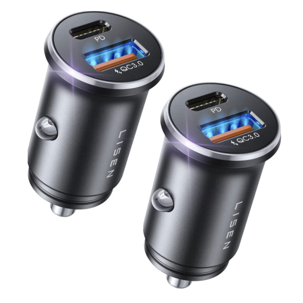 Lisen - nabíječka do auta (YL0223080037) (2 ks) - USB, Type-C, PD36W, Q3.0, 12V/24V - černá