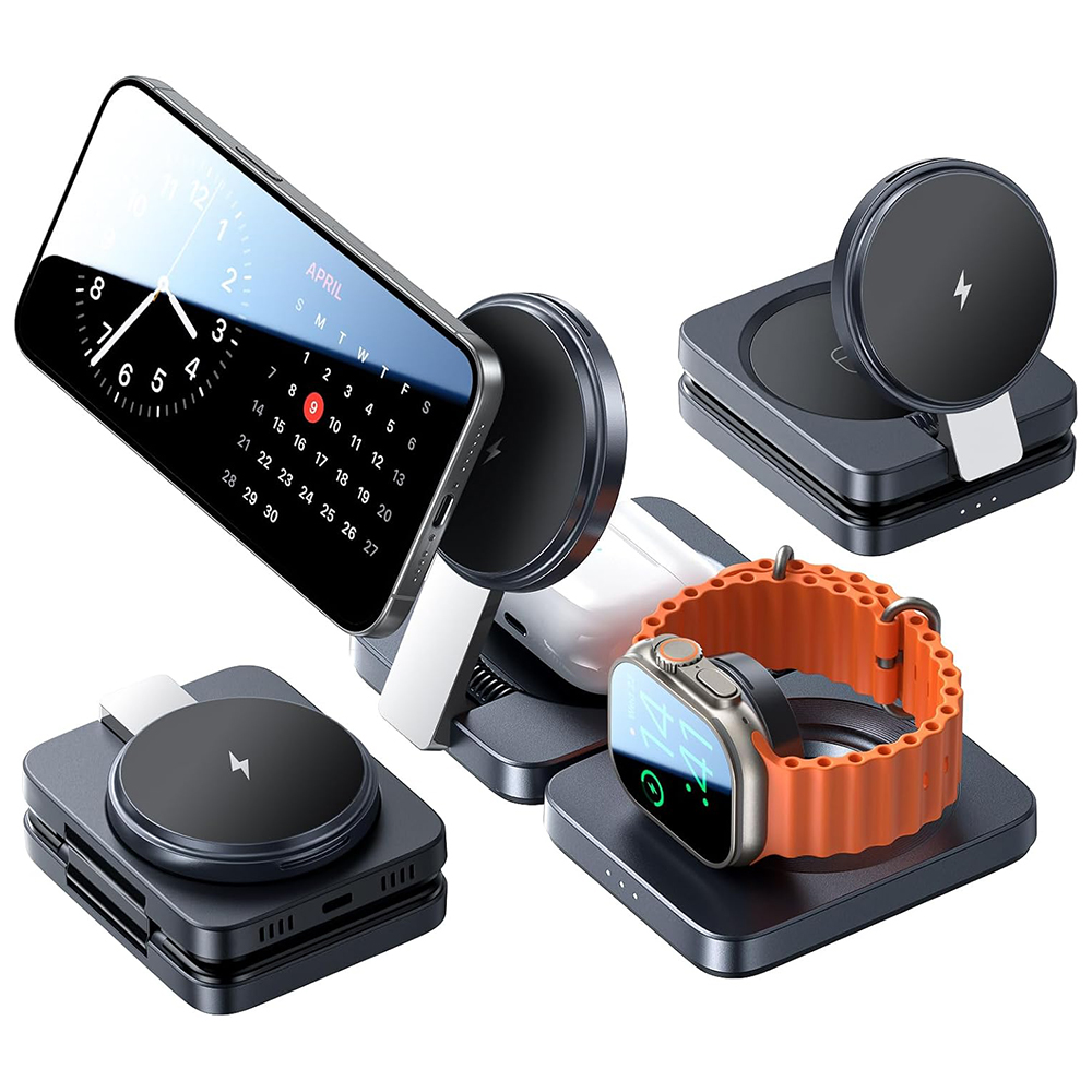 Lisen - bezdrátová nabíječka W103 (YL0324090008) - MagSafe, rychlé nabíjení, 3v1, Qi2, s kabelem Type-C, síťová nabíječka - černá