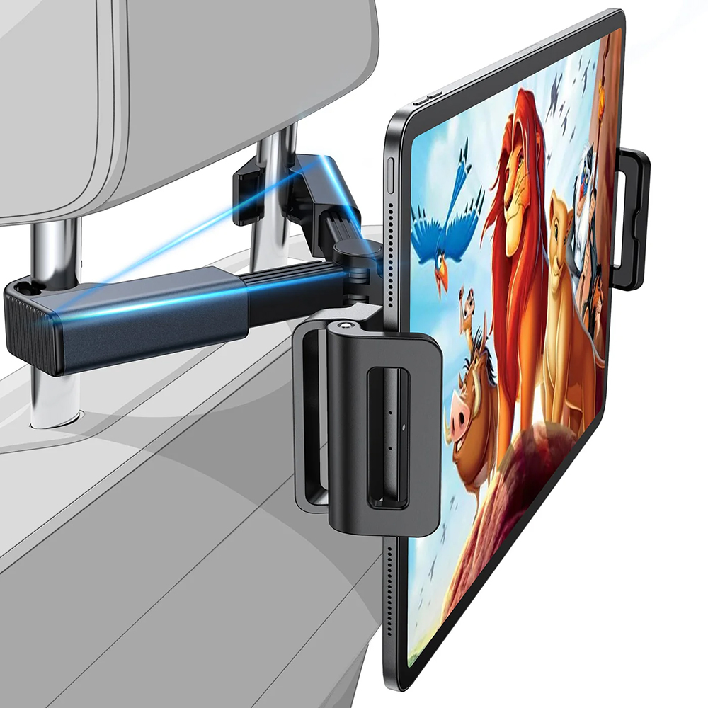 Lisen - držák do auta (YL0221030002) - na telefon, tablet do 12,9", na opěrku hlavy, nastavitelný, bezpečné uchycení - černá