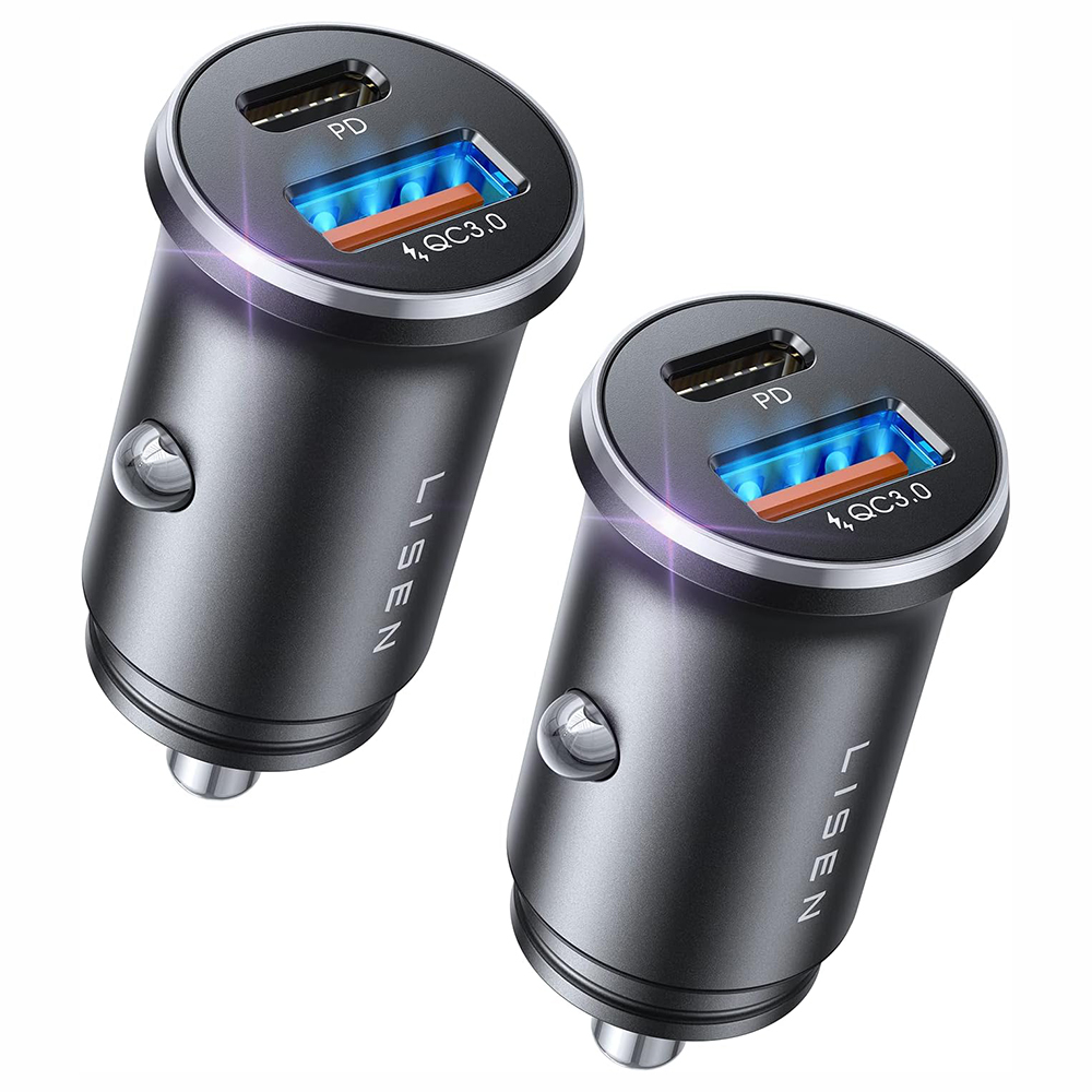 Lisen - (2 kusy) nabíječka do auta (YL0223080038) - rychlé nabíjení, USB, Type-C, adaptér do zapalovače, PD36W, QC18W - černá