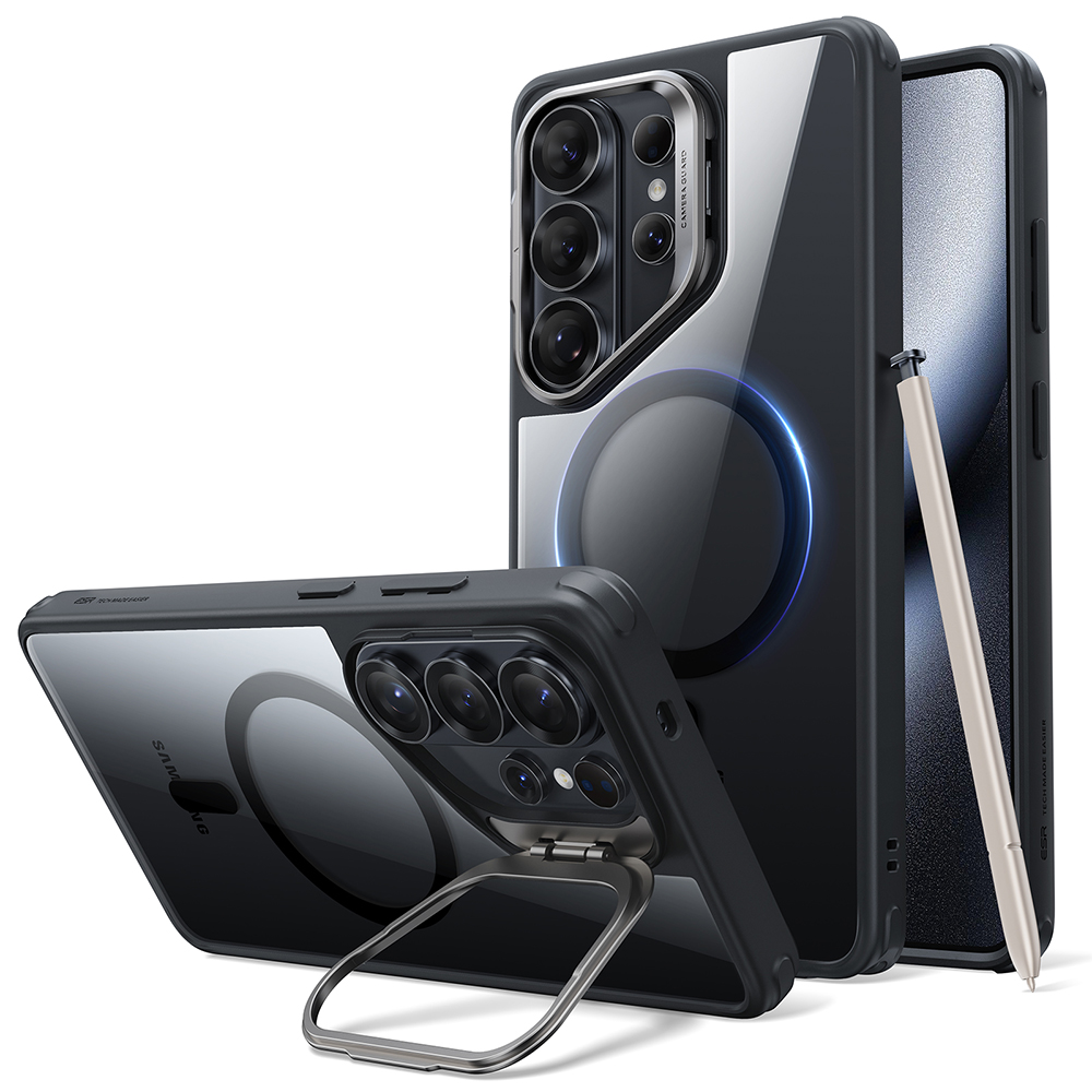 ESR - Classic Hybrid HaloLock se stojánkem - Samsung Galaxy S26 Ultra - průhledná černá