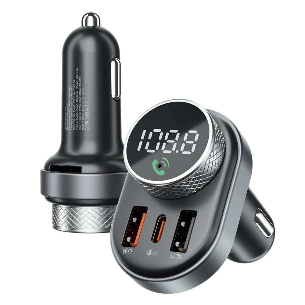 Proove - nabíječka do auta s FM modulátorem (FMSL30110001) - USB, Type-C, U-Disk, TF, Bluetooth 5.4, rychlé nabíjení, 30 W - černá