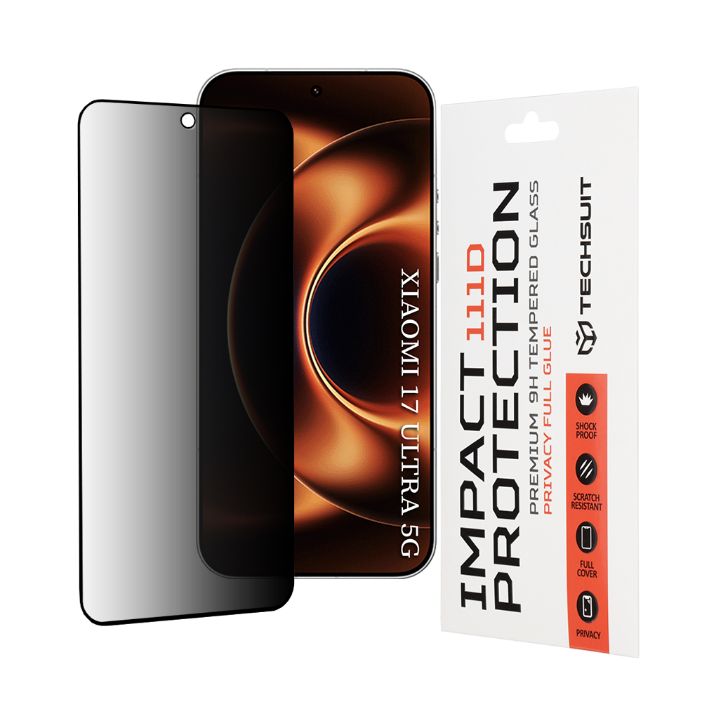Techsuit - privátní ochranné sklo 111D s lepením po celé ploše pro Xiaomi 17 Ultra - černé