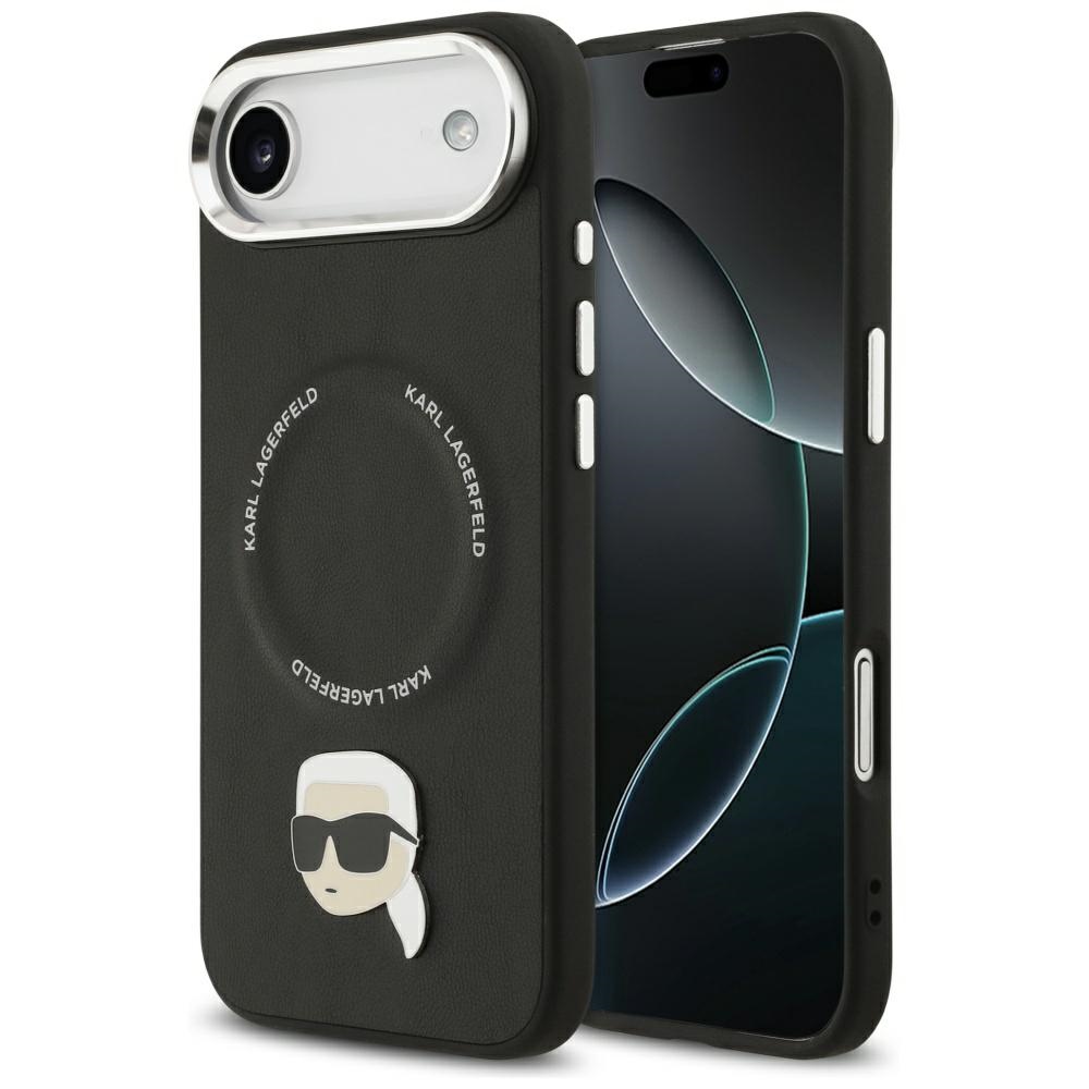 Karl Lagerfeld - kožené pouzdro Karl Pin MagSafe (KLHMP17MPSMLRKLK) - pro iPhone 17 Air - černé