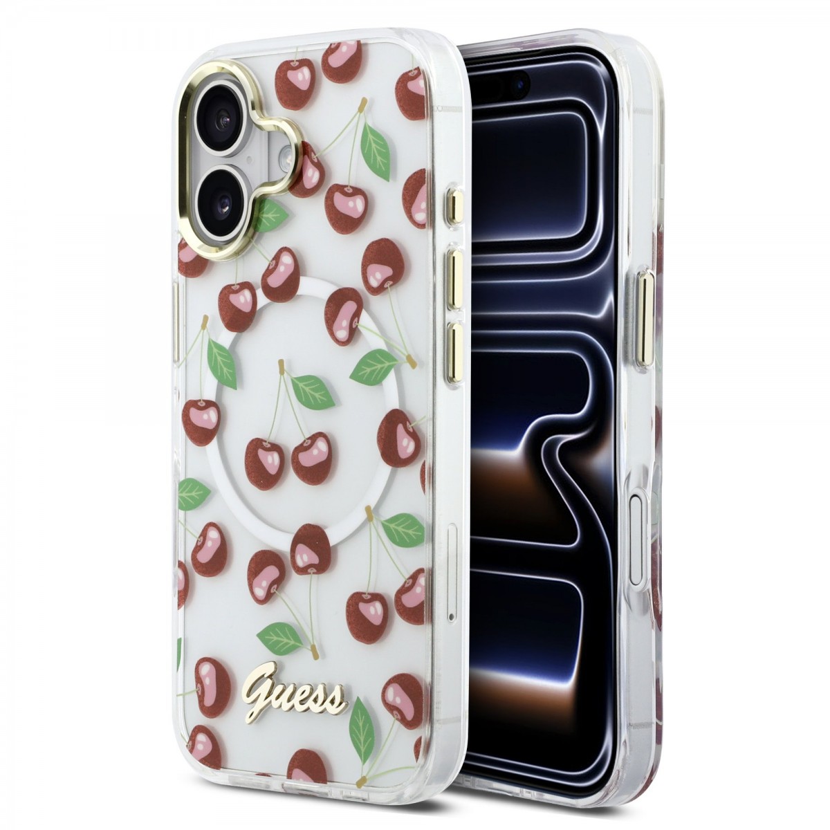 Zadní kryt Guess IML Glitter Cherry MagSafe pro iPhone 17