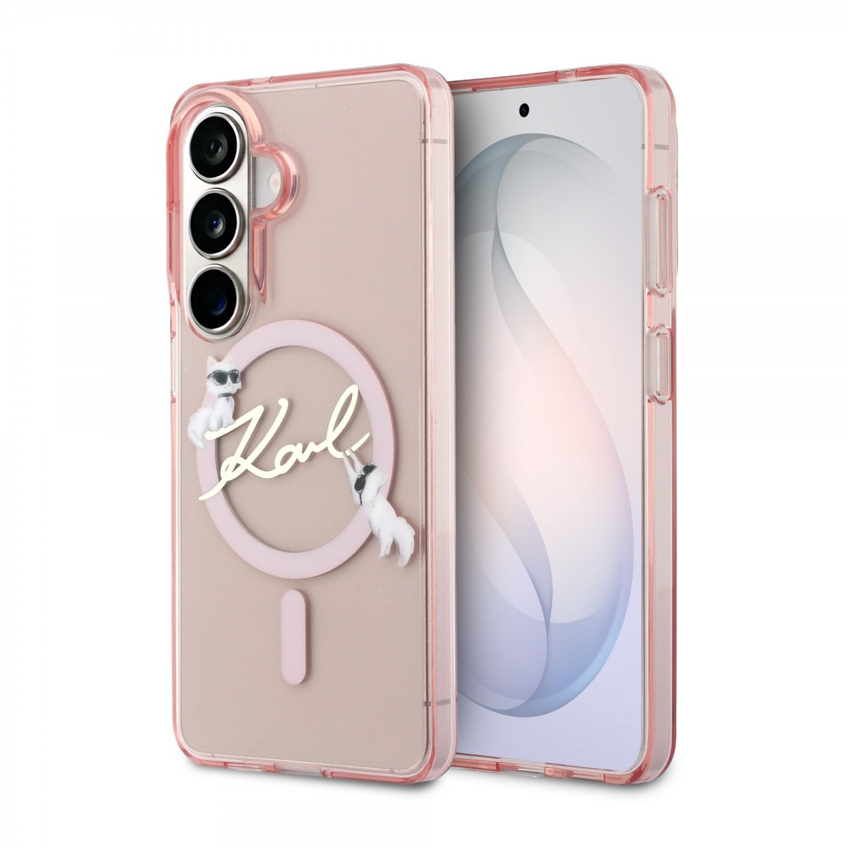 Zadní kryt Karl Lagerfeld IML Choupette Karl Script Logo Magnetic pro Samsung Galaxy S26 růžový