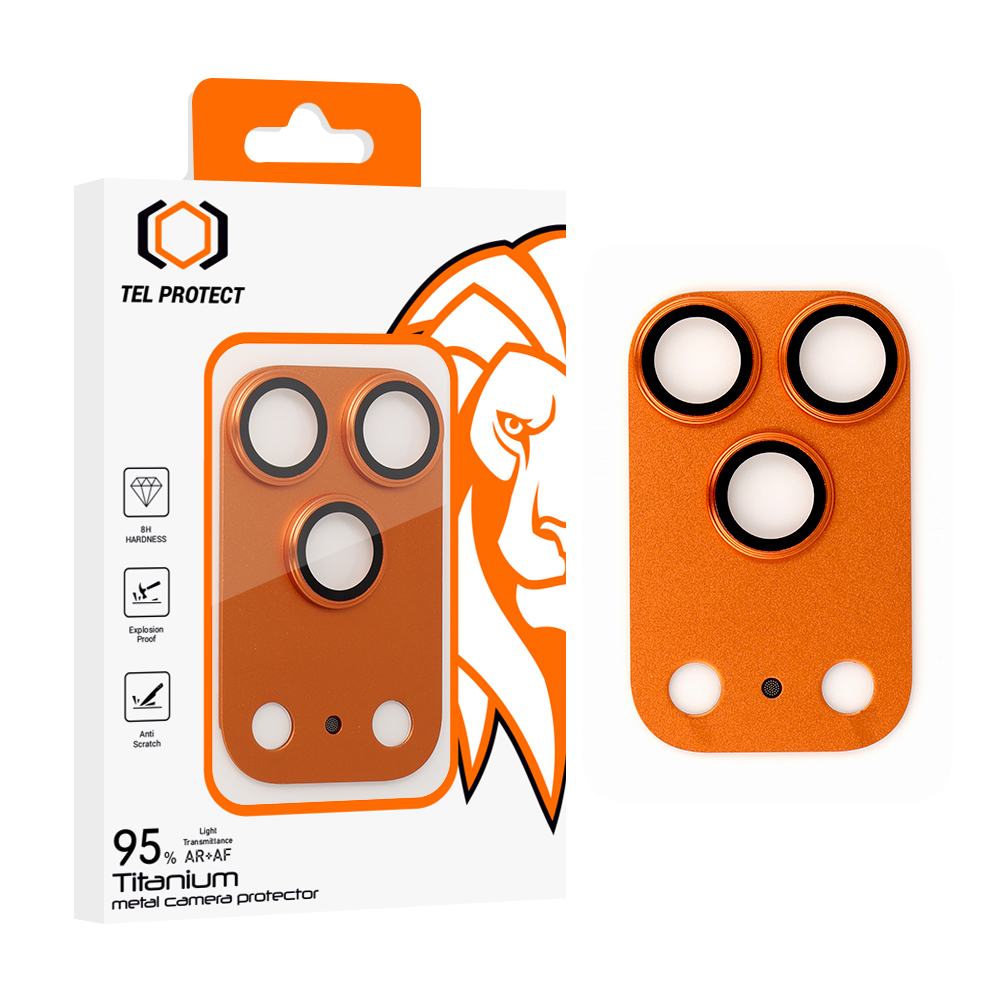 Tvrzené sklo Tel Protect 95% AR+AF Full Metal Camera Protector na fotoaparát pro iPhone 17 Pro Max oranžové