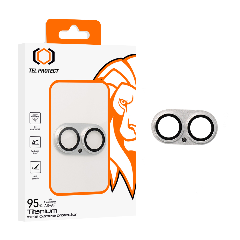 Tvrzené sklo Tel Protect 95% AR+AF Full Metal Camera Protector na fotoaparát pro iPhone 17 stříbrné
