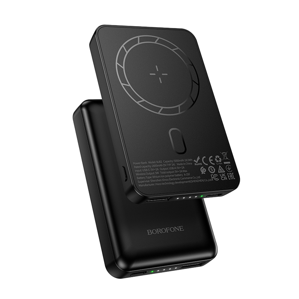 Magnetická powerbanka Borofone 5000mAh BJ82 Dawn USB s bezdrátovým nabíjením černá
