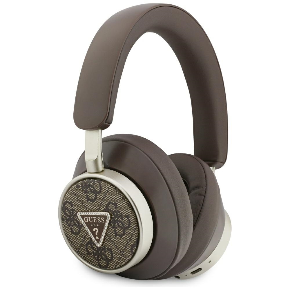 Guess - Bezdrátová sluchátka 4G Triangle Logo (GUBHC15P4MRCTW) - Bluetooth, ENC, Přes uši, Eko-kůže - Hnědá