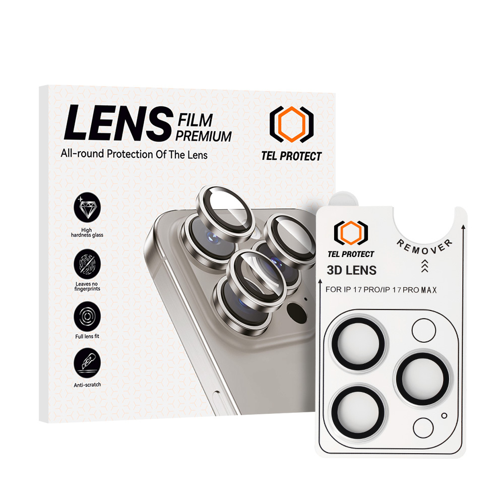Tvrzené sklo Tel Protect 3D Lens na fotoaparát pro iPhone 17 Pro/17 Pro Max stříbrné