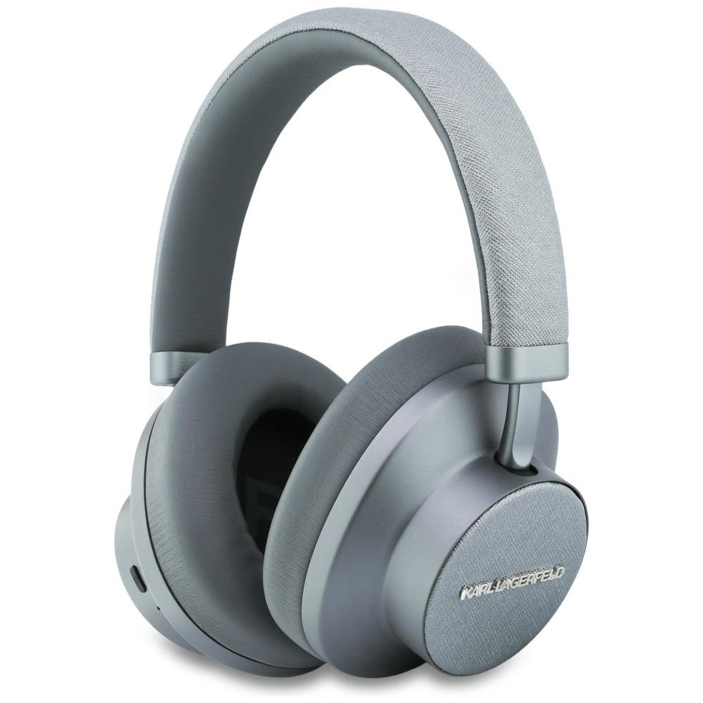 Karl Lagerfeld - Bezdrátová sluchátka Saffiano Elongated (KLBHP73PSACKMG) - Náhlavní, ANC, Bluetooth, Type-C - Šedá