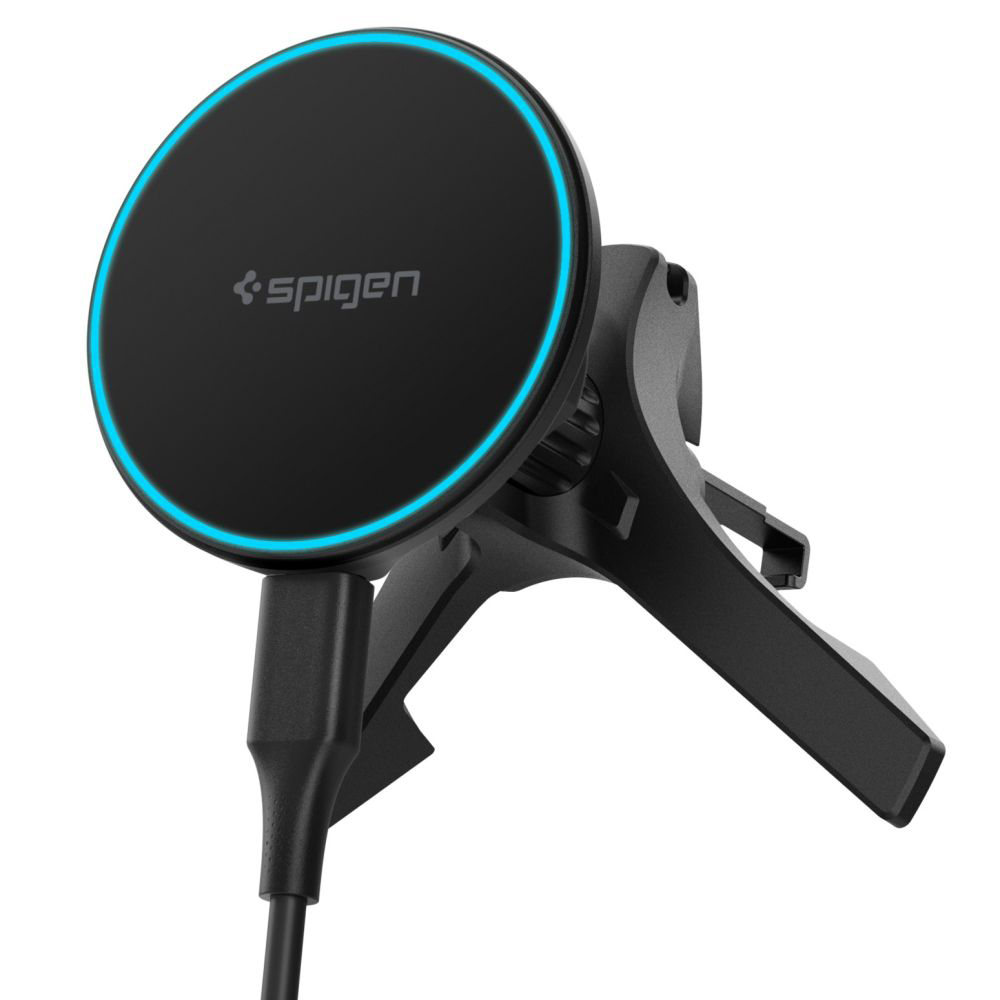 Držák do auta Spigen - Car Holder with Wireless Charging Essential EV15MAQ (ACP10513) - MagSafe, Fast Charge, Qi2, for Air Vent, 15W Černý