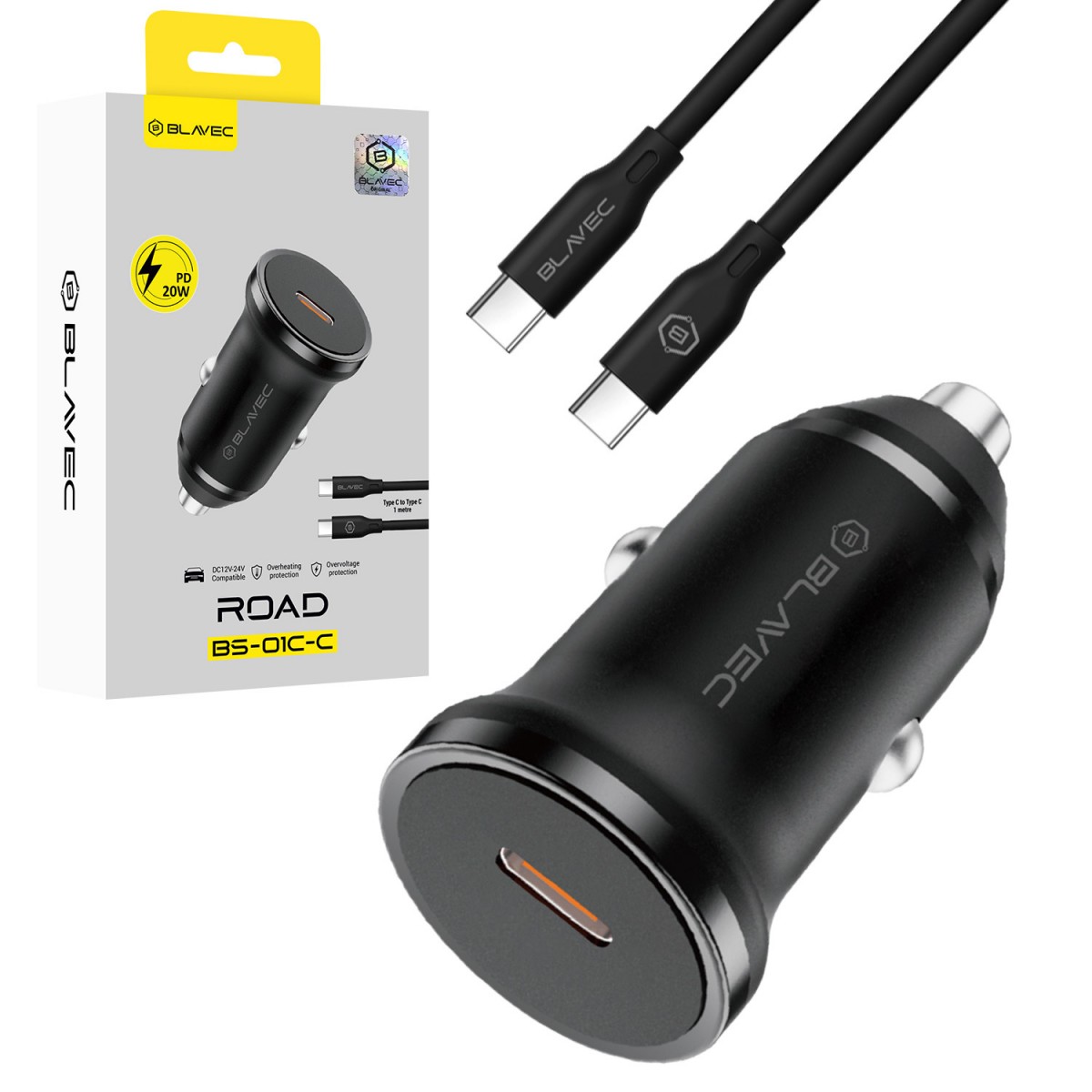 Rychlonabíječka do auta Blavec BS-01C-C Road 20W s kabelem USB-C černá