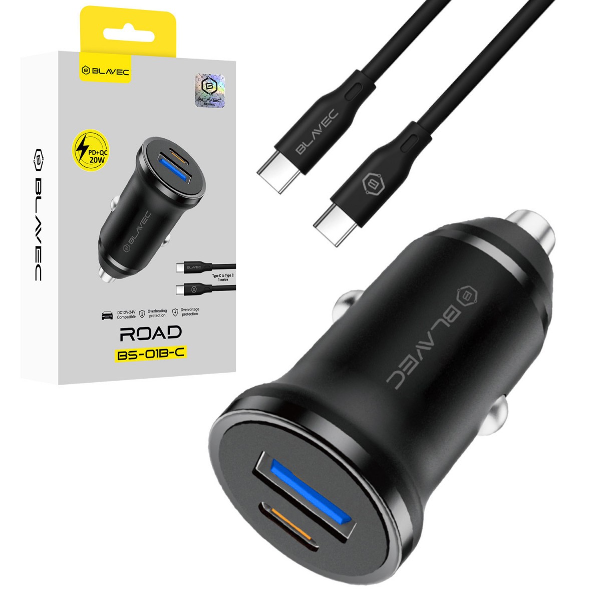 Rychlonabíječka do auta Blavec BS-01B-C Road 20W s kabelem USB-C černá