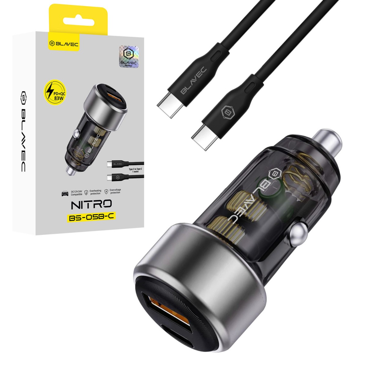 Rychlonabíječka do auta Blavec BS-05B-C Nitro 83W s kabelem USB-C černá