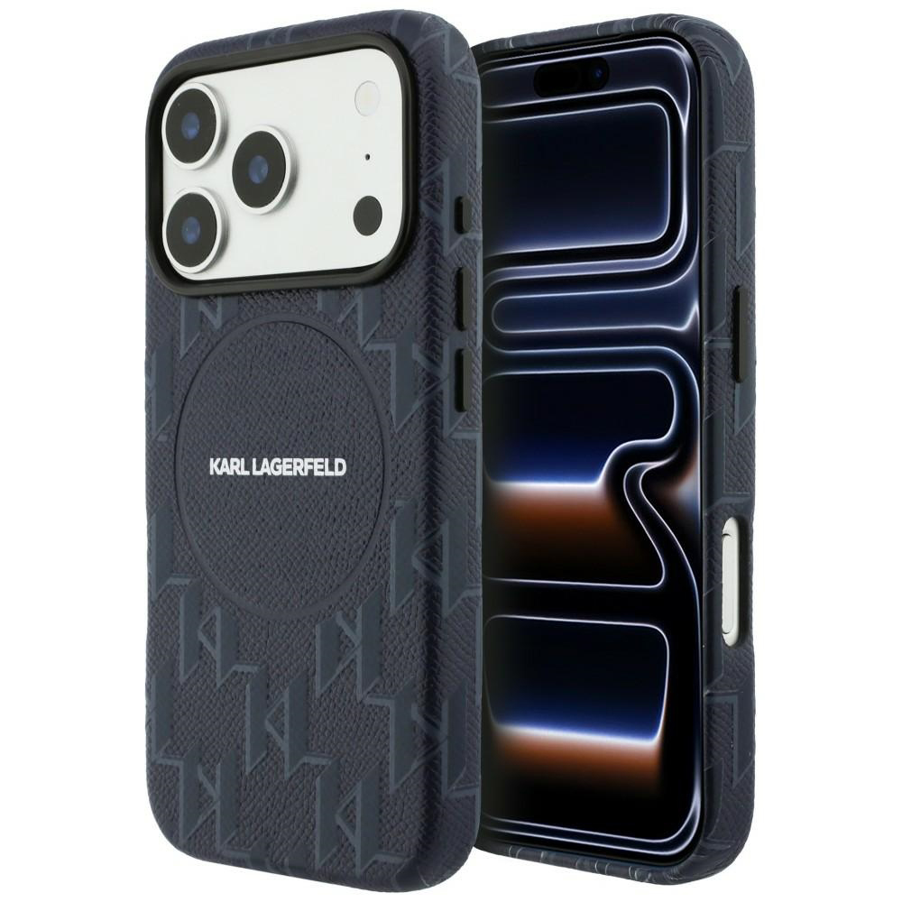 Kryt Karl Lagerfeld Leather KL Monogram Logo MagSafe pro iPhone 17 Pro modrý