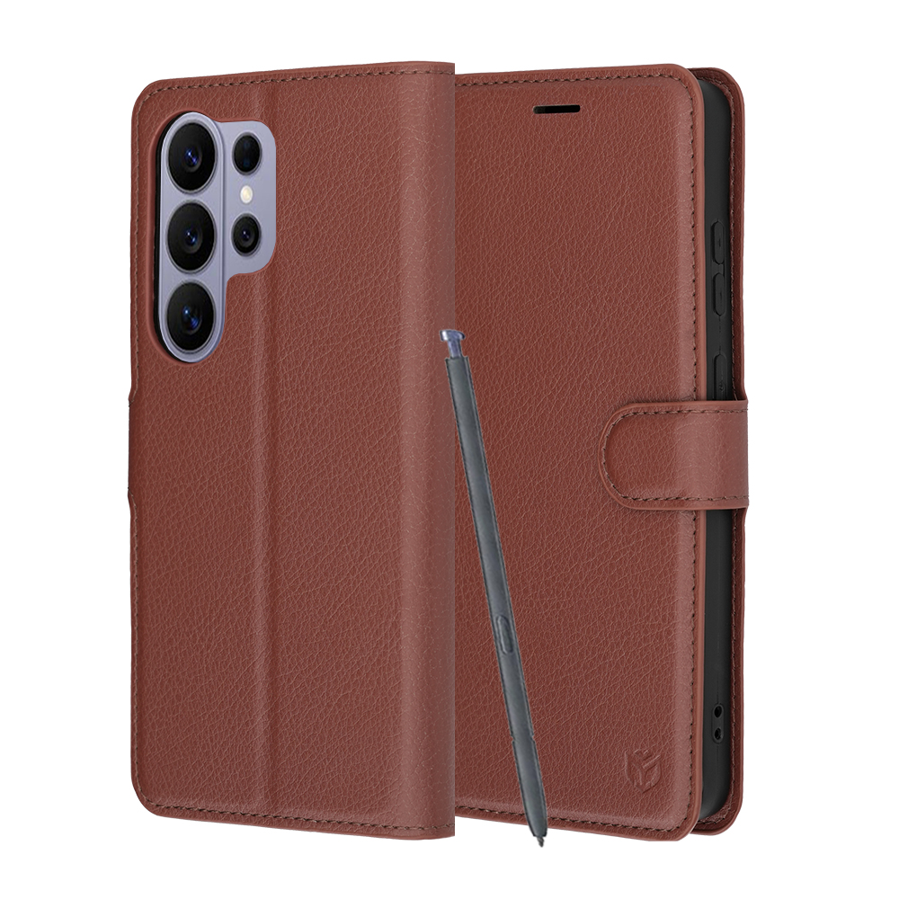 Flipové pouzdro Techsuit Leather Folio pro Samsung Galaxy S26 Ultra hnědé