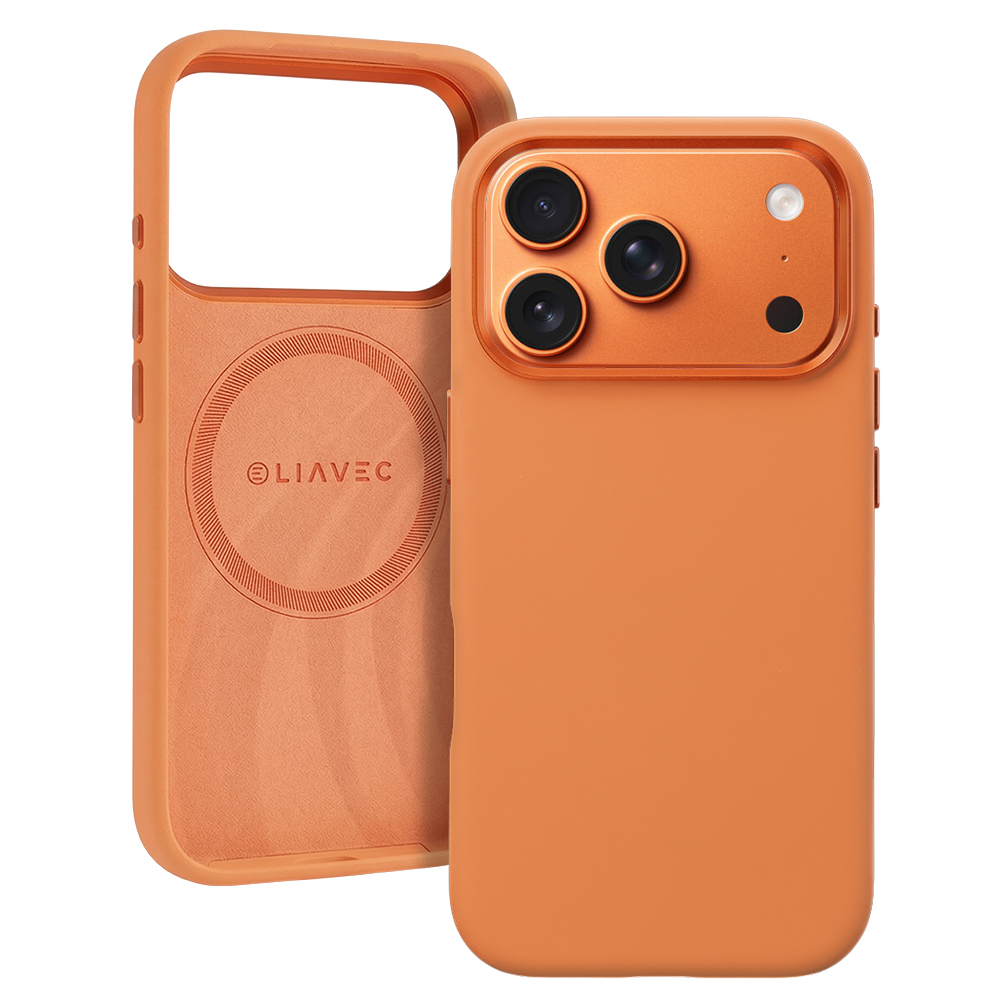 Silikonový kryt Liavec Silky s kovovým rámečkem fotoaparátu pro Apple iPhone 17 Pro oranžový