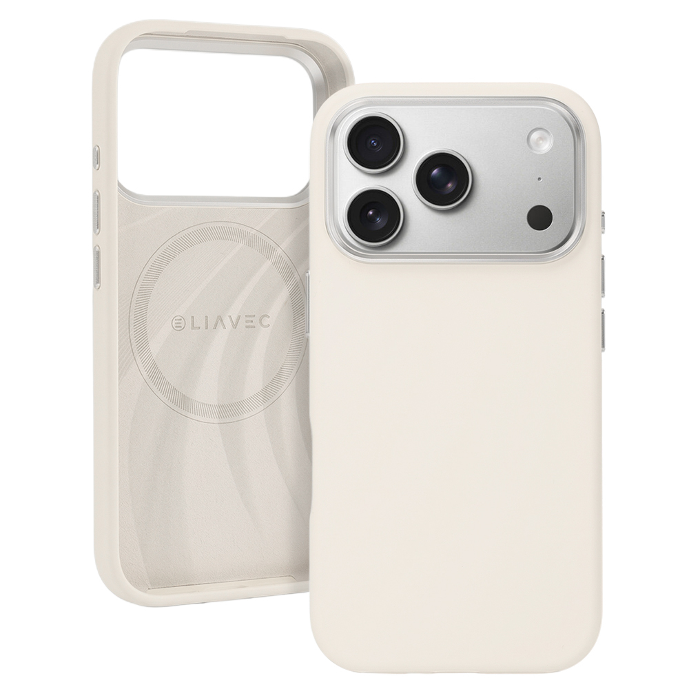 Silikonový kryt Liavec Silky s kovovým rámečkem fotoaparátu pro Apple iPhone 17 Pro Max béžový