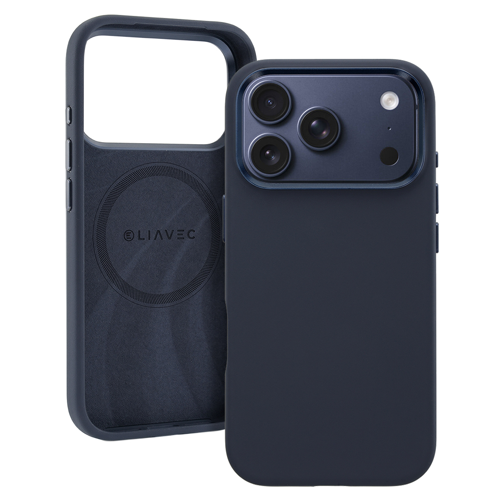Silikonový kryt Liavec Silky s kovovým rámečkem fotoaparátu pro Apple iPhone 17 Pro Max námořnicky modrý