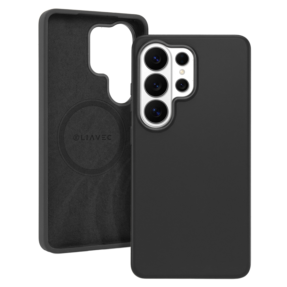 Silikonový kryt Liavec Silky s kovovým rámečkem fotoaparátu pro Samsung Galaxy S26 Ultra černý