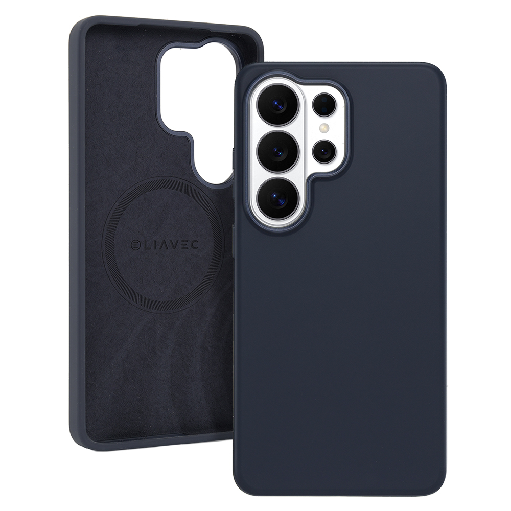 Silikonový kryt Liavec Silky s kovovým rámečkem fotoaparátu pro Samsung Galaxy S26 Ultra modrý