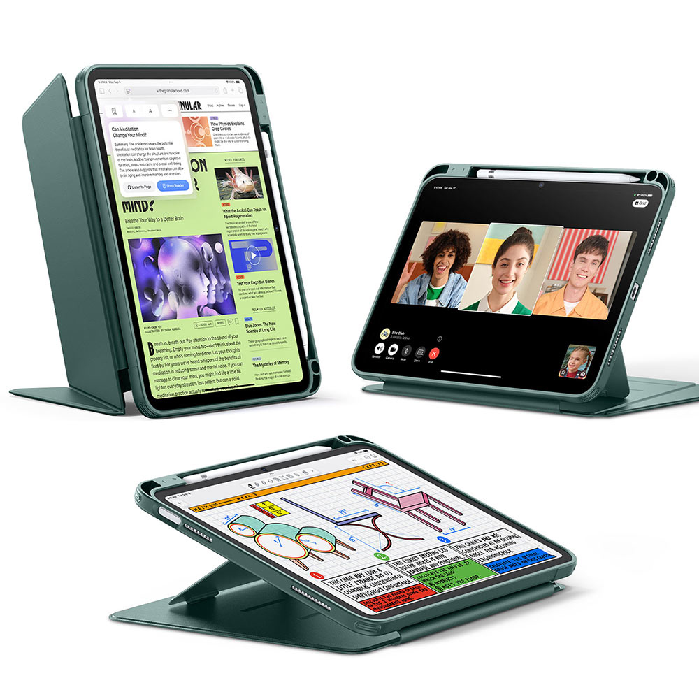 Pouzdro na tablet ESR - Flip Hybrid (with Pencil Holder) - iPad 10 (2022) 10.9 / 11 (2025) / 12 (2026) - tmavě zelené