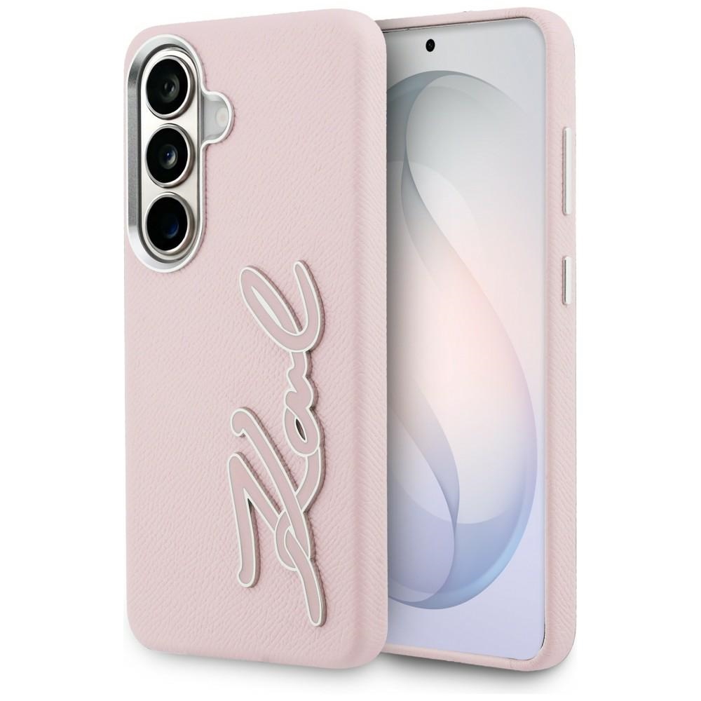 Kryt Karl Lagerfeld - Full Wrapped Grained Leather with Signature Resin Logo (KLHCS26SPGFKSRSP) - Samsung Galaxy S26 - růžový