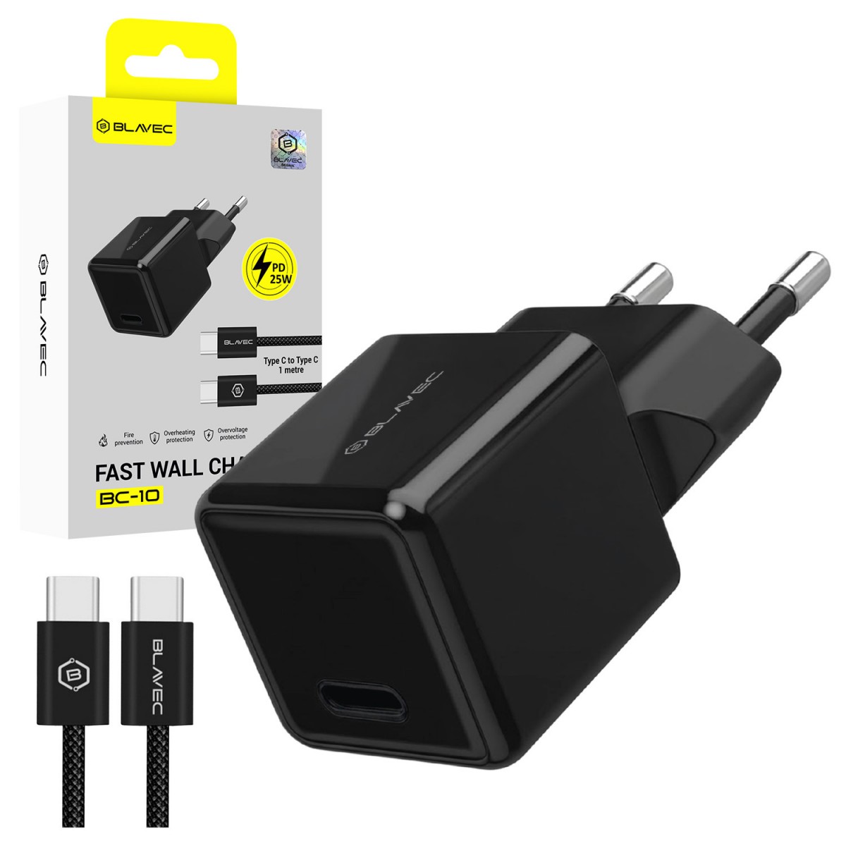 Nabíječka do sítě Blavec BC-10 s kabelem USB-C 25W černá