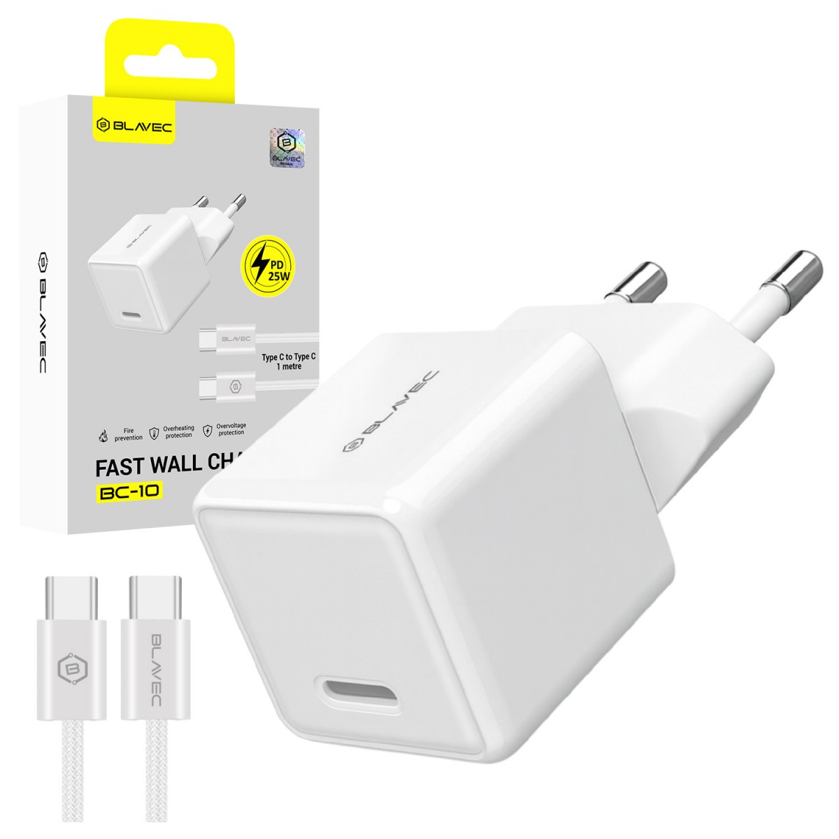 Nabíječka do sítě Blavec BC-10 s kabelem USB-C 25W bílá