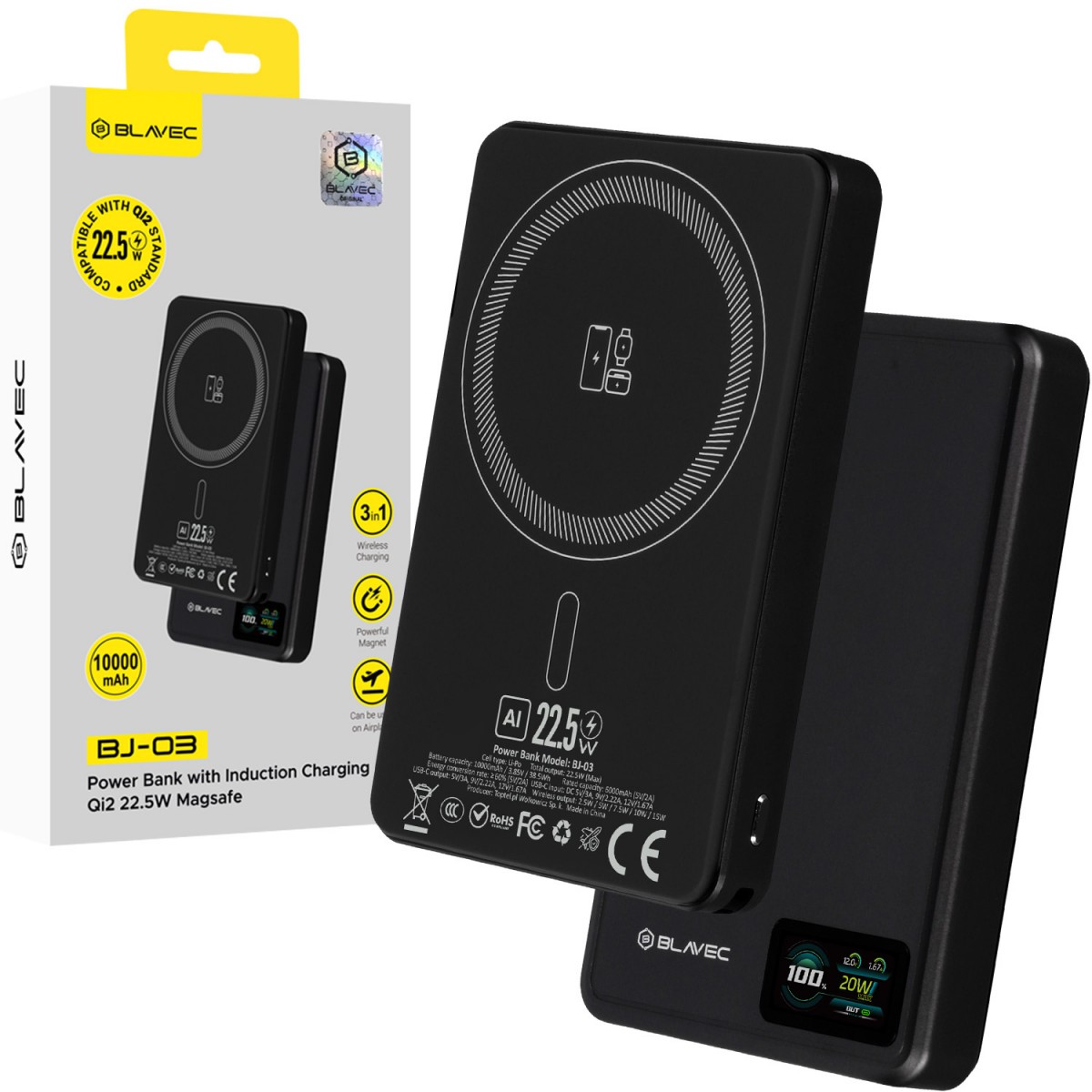 Powerbanka Blavec BJ-03 Slim 10000mAh černá hliníková 22,5W