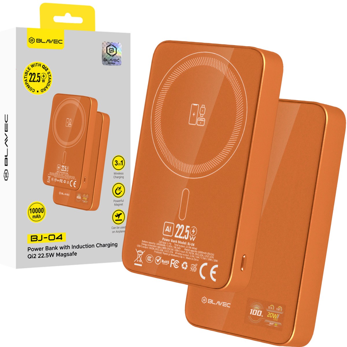 Powerbanka Blavec BJ-04 Slim 10000mAh oranžová skleněná 22,5W