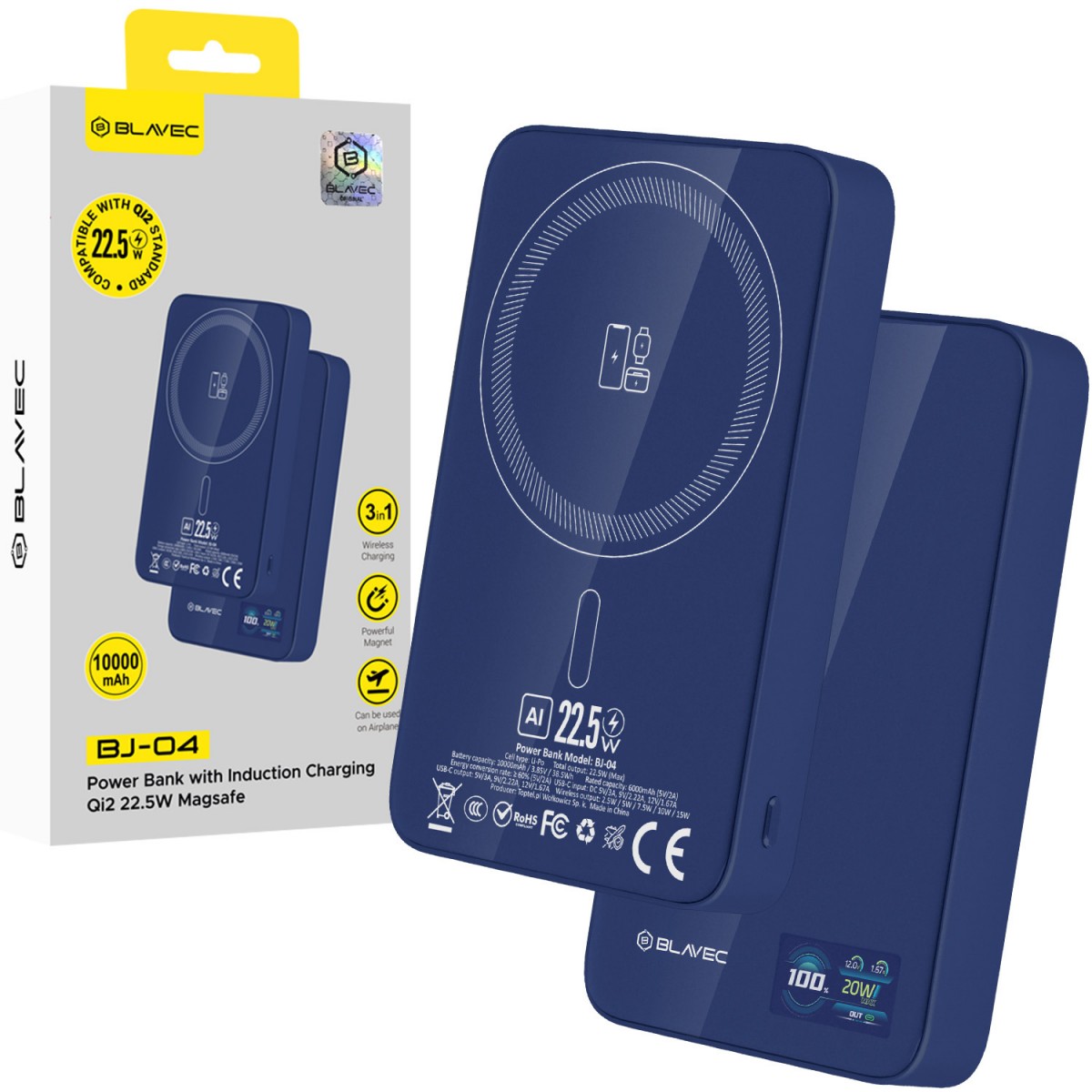 Powerbanka Blavec BJ-04 Slim 10000mAh tmavě modrá skleněná 22,5W