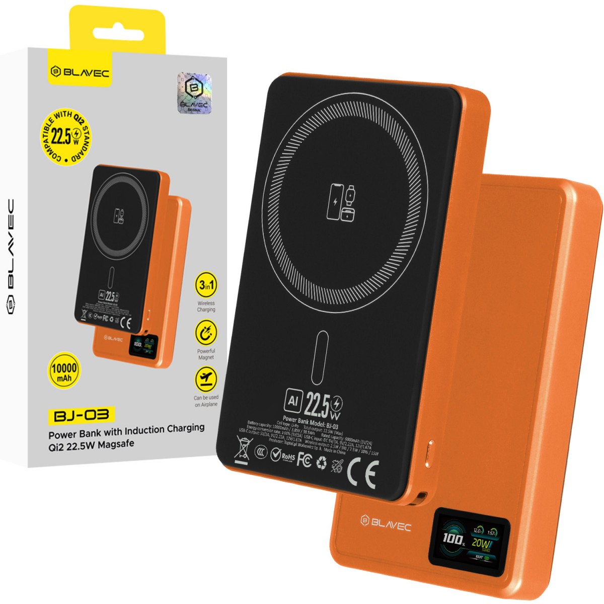 Powerbanka Blavec BJ-03 Slim 10000mAh oranžová hliníková 22,5W