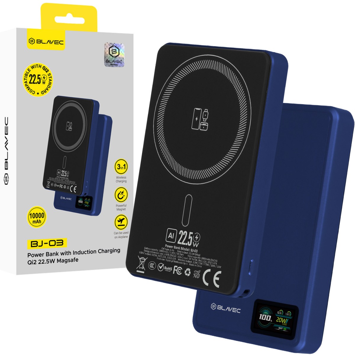 Powerbanka Blavec BJ-03 Slim 10000mAh tmavě modrá hliníková 22,5W