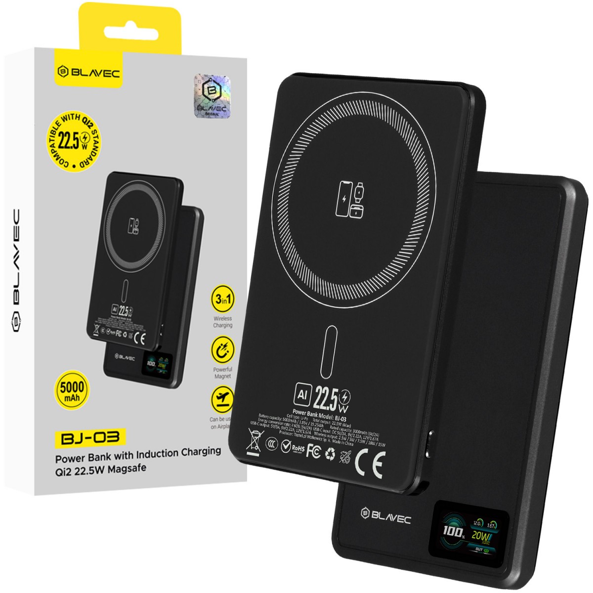 Powerbanka Blavec BJ-03 Ultra Slim 5000mAh černá hliníková 22,5W