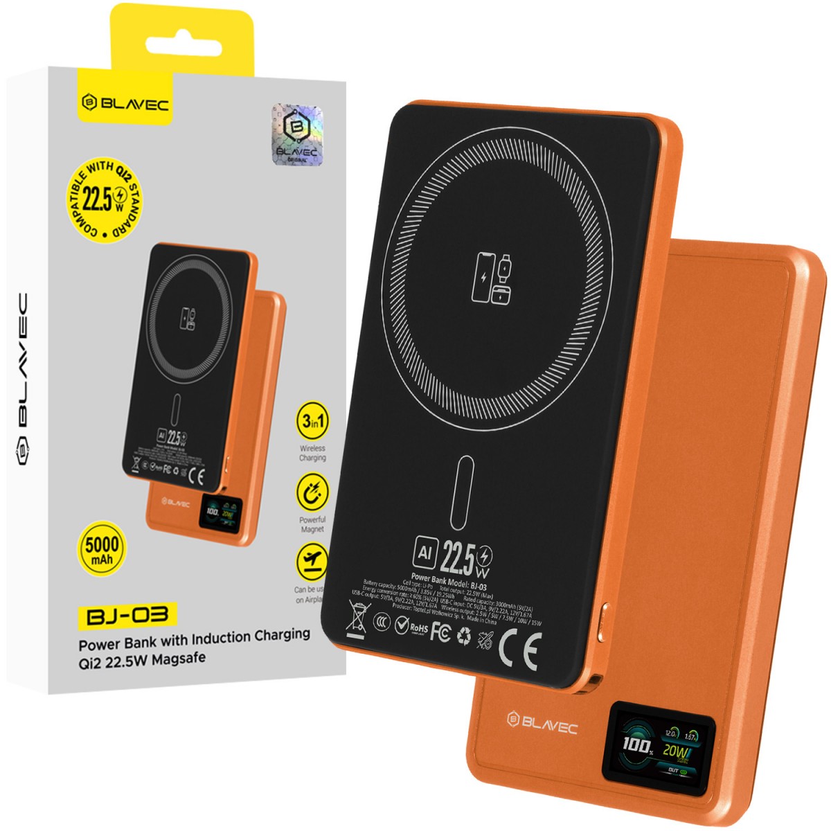 Powerbanka Blavec BJ-03 Ultra Slim 5000mAh oranžová hliníková 22,5W