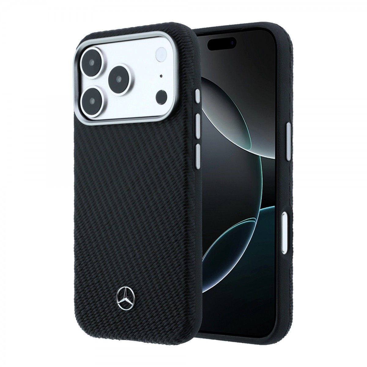 Zadní kryt Mercedes PU Leather Semi Wrap MagSafe pro iPhone 17 Pro Max černý